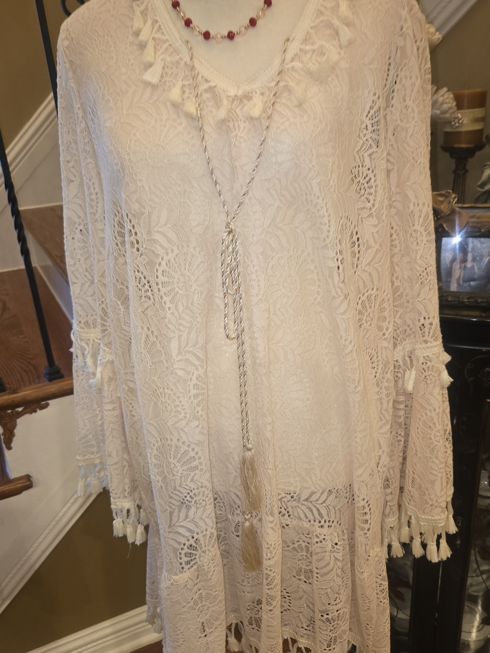 Boho Ivory Lace Tassel Tunic - Picture 2 of 2